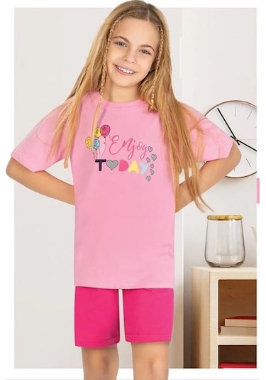 Enjoy Kısa Kollu Kız Çocuk Pijama Takım Pembe