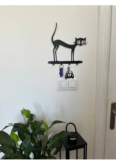 Lazer Kesim Kedi Metal Askı Siyah