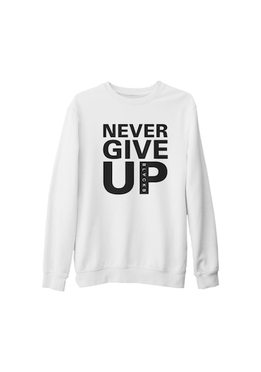 Never Give Up Black Beyaz Kalın Sweatshirt