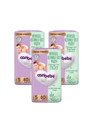 Canbebe Bebek Bezi Mega Paket Junior 5 Beden 11-18kg 80 Li X 3 PKT 3'lü