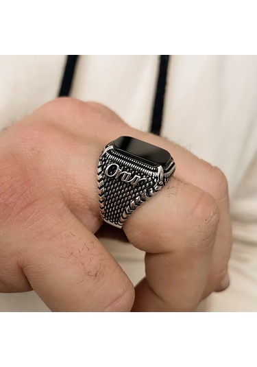 Simurg Jewellery 925 Ayar Gümüş İsimli Oniks Taşlı Erkek Yüzük