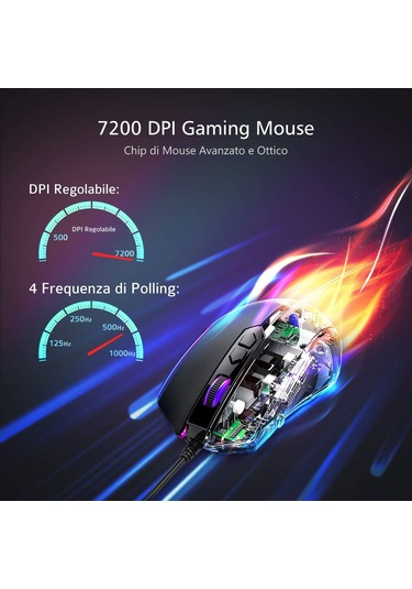 Yüksek Performanslı Kablolu Oyun Faresi, 7200 Ayarlanabilir Oyun Faresi