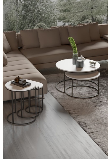 Orta Sehpa Ve Zigon Sehpa Set İkili Lüx C Zigon Beyaz