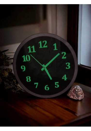 Fosforlu Gece Karanlıkta Parlayan Metal Duvar Saati Çap 30 Cm Siyah