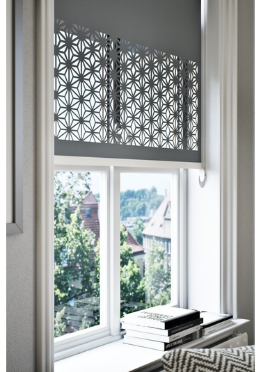 Lazer Kesim Mat Stor Perde, Lazer Kesimli Klasik Serisi, C-181004 Antrasit Renk Siyah