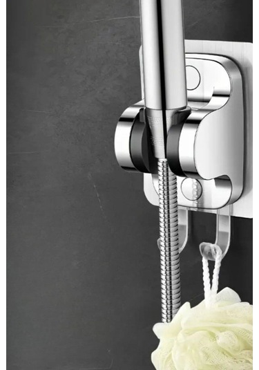 Duş Başlık Tutucu Yapışkanlı Duş Başlığı Tutucu Ayarlanabilir Duş Başlığı Tutucu Delme Gerektirmez Gri - Gümüş