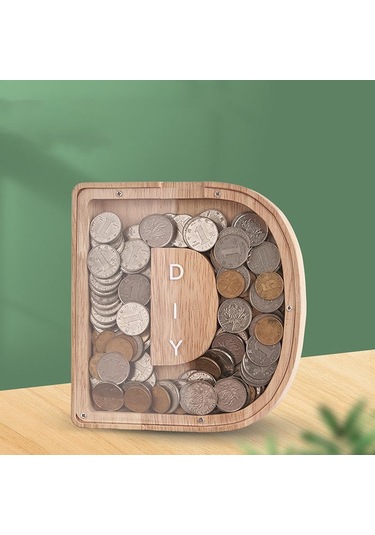 26 Alfabe Kumbara Madeni Para Kumbara Ahşap Harf Tasarruf Kutusu Masaüstü Süsü Ev Dekorasyonu El Sanatları Çocuklar İçin