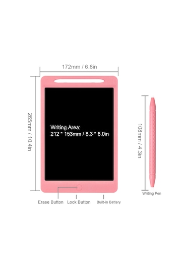 Aubyhe 11.5 İnç Lcd Yazma Tahtası, Çift Uçlu Kalem, Tek Tuşla Temizleme, Kilitleme Fonksiyonu, Yeşil, Renkli Kalem Batarya Dahil Diğer