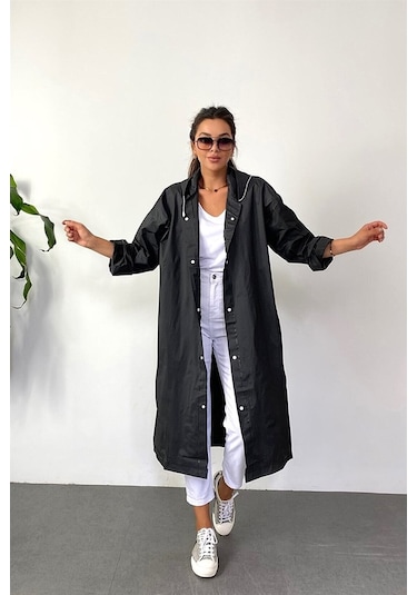 Marlux M21M Unisex Kapüşonlu Çıtçıtlı Eva Yağmurluk - Siyah