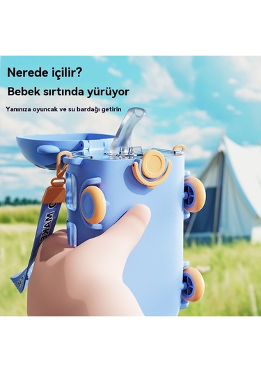 Jian Fan Sırrama Kapağı Su Bardağı Araba Hasır Bardak Çocuk Plastik Bardak - Mor Mor