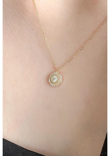 Zümrüt Sarraf Yeşil 8 Ayar Altın Dairesi Taşlı Kolye