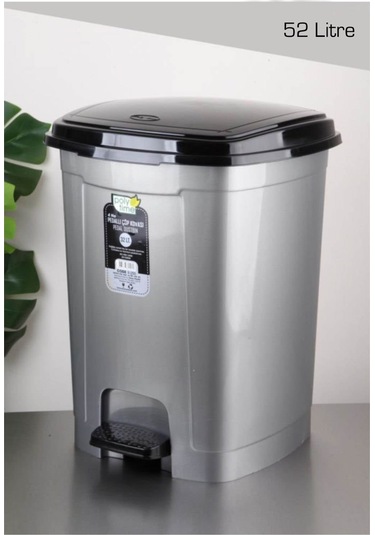 Polytime Pedallı Basmalı Çöp Kutusu Kovası / Gri / 52 Litre / Çık Gri