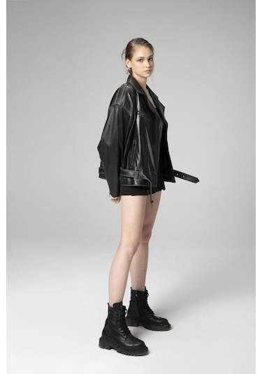 Dericlub Wm031 Oversize Biker Unisex Silme Deri Mont