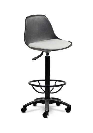 Ofiscombin Ofis Kasiyer Hekim Eczane Sırtlı Bar Taburesi Sandalyesi Tabure Beyaz Deri 00047499827