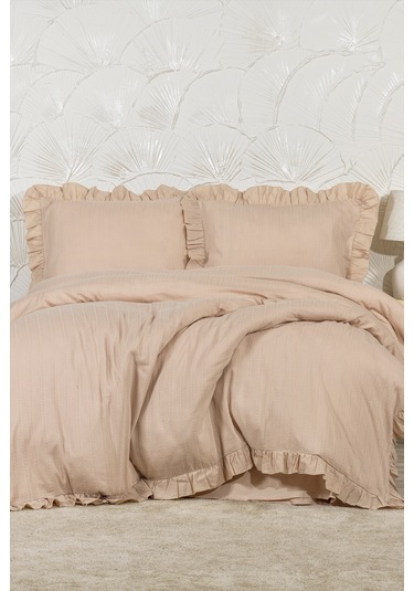 Elart Romantic Nevresim Takımı Çift Kişilik Lastikli Çarşaf 200x220 Cm Bej Bej