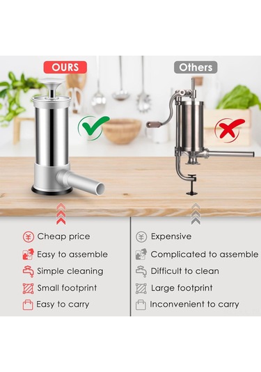 Gajeena Evde Farklı Boyutlarda Sosis Yapmak İçin 4 Farklı Dolgu Borulu Büyük Kapasiteli Evsel Sosis Makinesi Gümüş