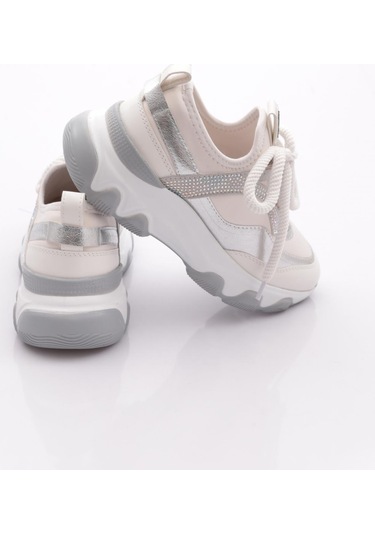 Dgn B2011 Kadin Kalin Taban Sneakers Beyaz Gümüş