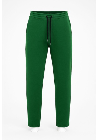 Erkek Düz Paça 3 İplik Şardonlu Rahat Kesim Premium Kumaş Eşofman Altı Zümrüt