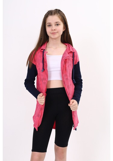 Toontoy Kız Çocuk Komple Baskılı Hırka Fuşya