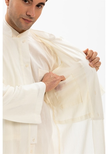 Şile Bezi İnce Erkek Namaz Cübbesi Yazlık Namazlık Pamuk Kumaş Cübbe Krem Krm-krem Krem