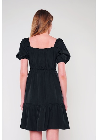 Gabria Omuz Büzgülü Elbise Sıyah Siyah