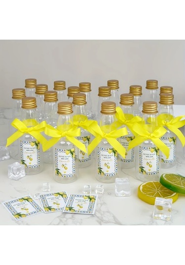 Willowhaven 50 Adet Sarı Mini Likör Şişesi Seti 2oz Limon Stickerlı Kapaklı