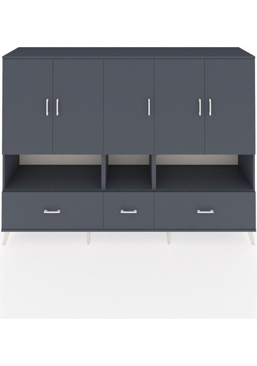 Hyperion Dolap 12 Raflı 3 Çekmeceli 5 Kapaklı 220x44x163 Antrasit Antrasit-antrasit