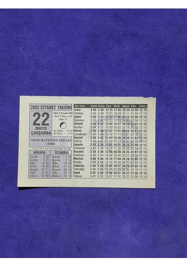 22 Mayıs 2002 Takvim Yaprağı - Nostalji Koleksiyonluk Takvim Yaprağı