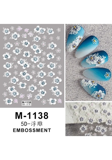 Nail Art Etiketler Çıkartmaları 5d Kabartmalı Kendinden Yapışkanlı Karikatür Çiçek Kelebek Yıldız Tırnak Çıkartmaları Beyaz İle Siyah