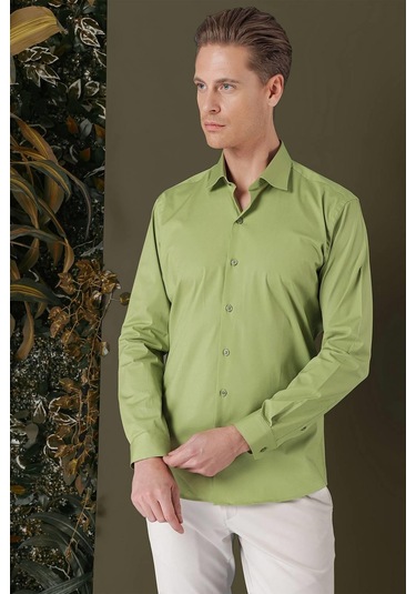 Gk 709 Slim Fit Açık Yeşil Klasik Gömlek Yeşil
