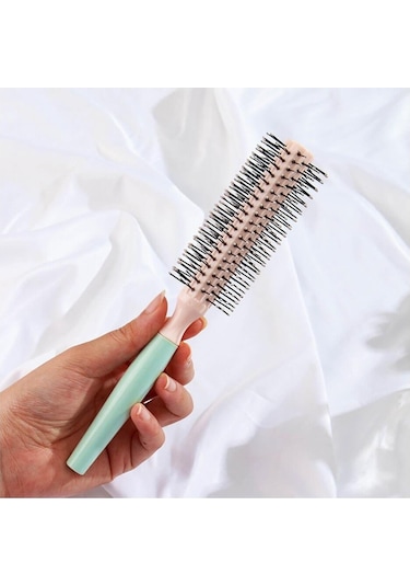 Koodmax İki Renkli Saç Şekillendirici Fön Fırçası - Saç Düzleştirici Tarak - Yeşil Sap - Krem Fırça