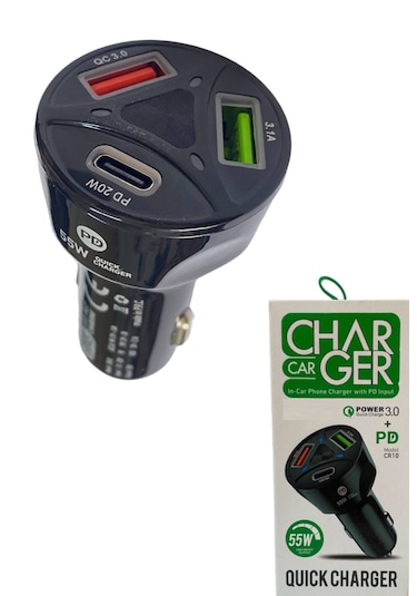 Subzero 3in1 55 W Pd Usb +Type C Araç Çakmaklık Oto Şarj Cihazı
