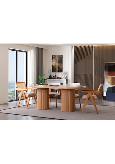 Stella İskandinav Natural Ahşap Masa Sandalye Takımı 90x200 Natural