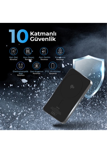 Woyax Magsafe Powerbank 5000 Mah Qı2 Siyah Renk 20w Hızlı Taşınabilir Şarj Cihazı Siyah