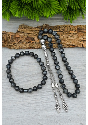 Erkek Doğal Taş Lavrakit Tesbih Ve Bileklik Set 8 Mm Bt040 Gri