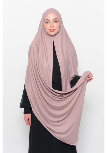 Hazır Pratik Geçmeli Lüks Düz Penye Şal Çapraz Hizalı Pudra