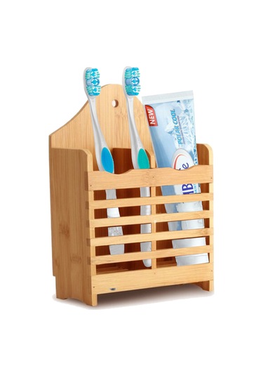 Bambu Dik Kaşıklık Bölmeli Bambu Diş Fırçalık