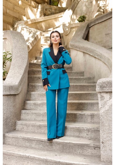 Gold Kemerli Garnili Kruvaze Takım Petrol Petrol