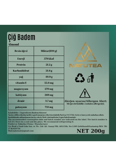 Natutea Çiğ Badem 200 G Kuruyemiş 200 G