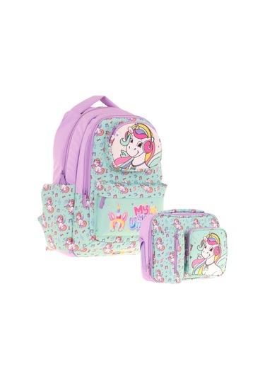 Kaukko Kız Çocuk 3d Unicorn Şekilli Turkuaz Okul Sırt Çantası Ve Isı Yalıtımlı Beslenme Çantası Seti Turkuaz