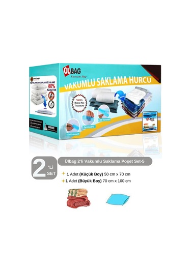 2'li Vakumlu Hurç Seti - 5 1 Ad. Yastıklar Için - 1 Ad. Battaniye Boy , Vakumlu Poşet Şeffaf