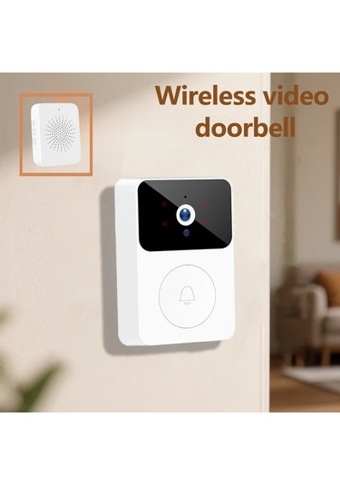 Honeybeeshop Beyaz Kablosuz Akıllı Kapı Zili Hareket Uyarıları Gece Görüşü Sesli İnterkom Şarj Edilebilir Siyah Tasarım