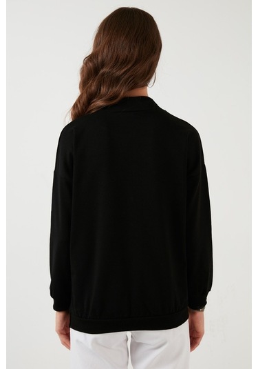Lela Pamuklu Dik Yaka Basic Örme Bayan Sweat 5863323 Siyah