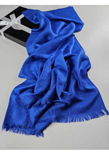 Miorel Scarfs G Desen Çift Taraflı Kaşmir İpek Şal 4 Mevsim Soft Pamuklu Şal Saks Mavi