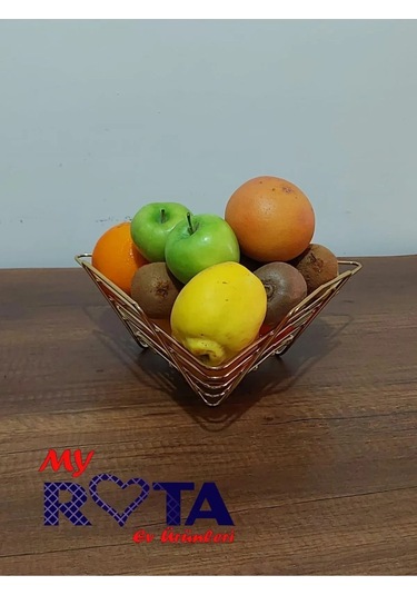 Üçgen Sepet, Meyve Sepeti, Ekmek Sepeti, Modern Tel Sepet Gold