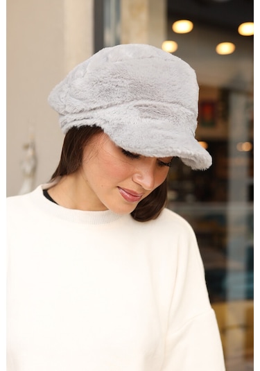 Kadın Peluş Kaptan Denizci Şapka Rkş-05 Gri Gri