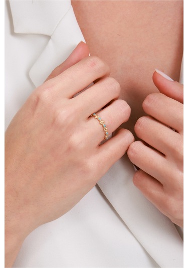 8 Ayar Çiçek Desenli Minimal Şık Kadın Altın Yüzük Altın