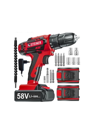 Steiner V-Tech 58 V 5 Ah Darbeli Şarjlı Çiftakülü Vidalama Matkap Kırmızı