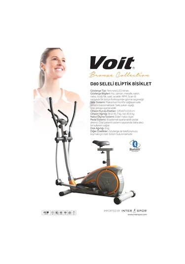 Voit D80 Bronze Collection Seleli Eliptik Kondisyon Bisikleti Bluetooth Destekli, 8 Kademe Dirençli, Led Göstergeli, Nabız Ölçerli Diğer Çok Renkli