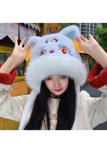 Şık Kışlık Polar Şapka, Kulaklıklı Kalın Ve Sıcak Polar Şapka, Stil 5 Beyaz
